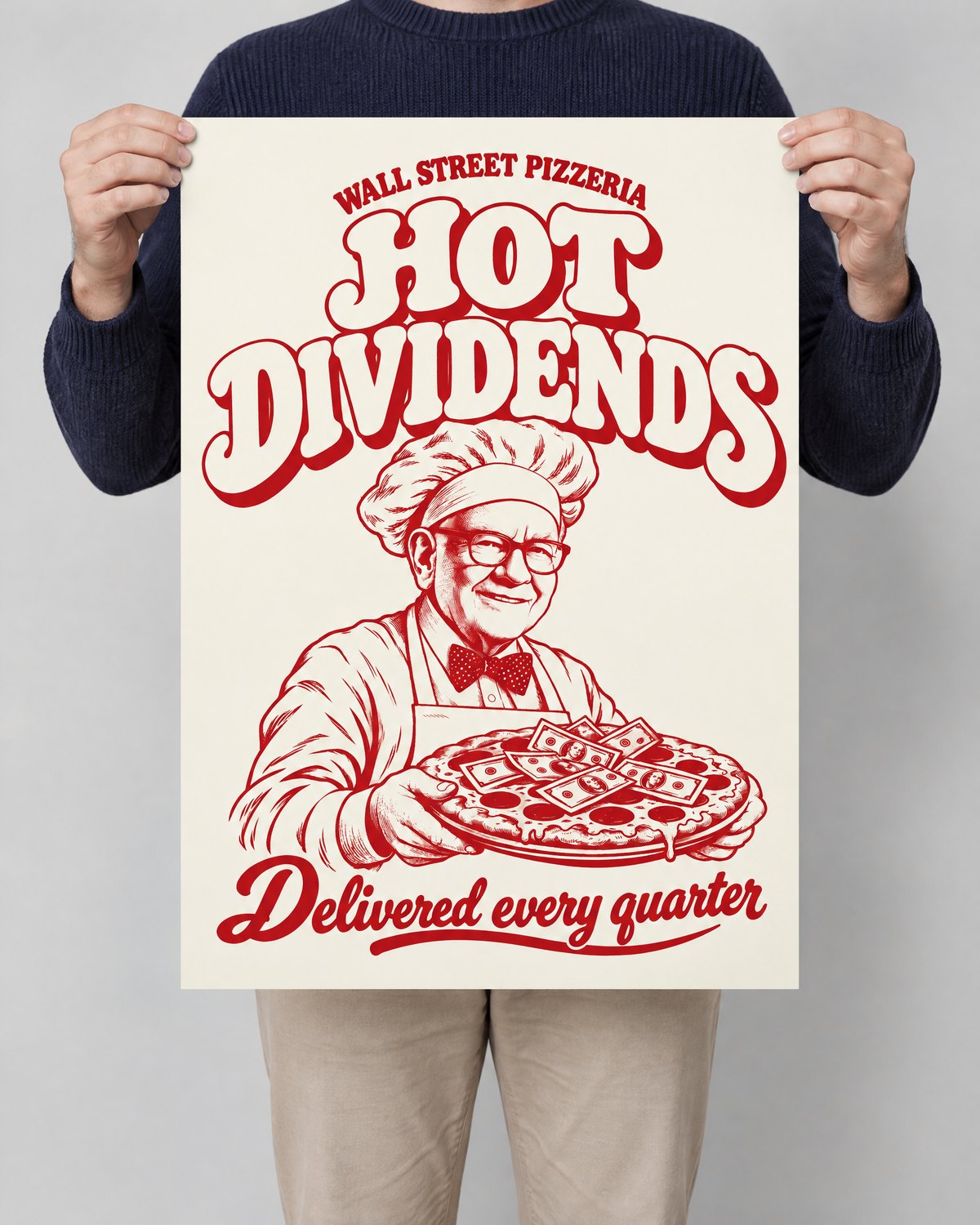 Eine Person hält das Poster in 50 × 70 cm mit beiden Händen vor den Körper